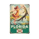Florida Travel Poster tin Sign Vintage Florida Sunshine State Metal Signs Outdoor Wall Sign for Home Kitchen Bar Cafe Garden Patio Wall Decoration Gift Art Decor Plaque (8X12 IN)