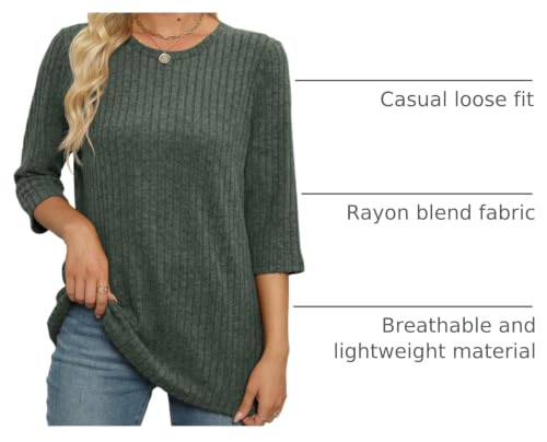 Image of JomeDesign Sweaters for Women 3 /4 Sleeve Tops Round Neck Loose Casual Blouses