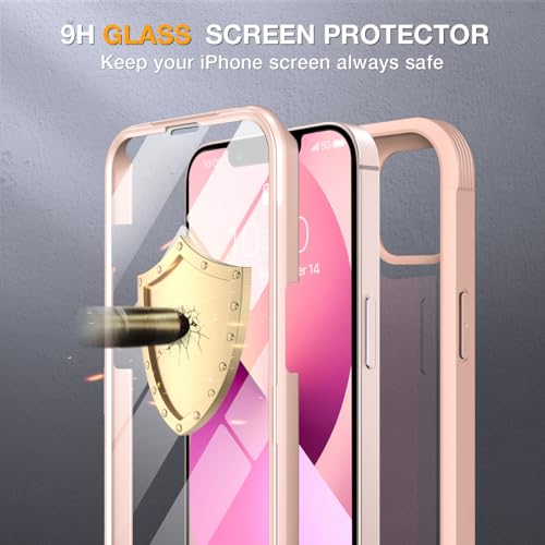 Image of Miracase for iPhone 13 mini Case 5.4 inch,Full-Body Protection,Clear Bumper Case with Built-in 9H Tempered Glass Screen Protector,Military-Grade Drop Protection Outdoor Phone Case for iPhone 13 mini,Pink