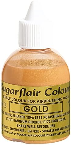 Sugarflair Gold Metallic Glitter Edible Airbrush Colour - Edible Food Colouring Airbrush Paint for Cakes, Cupcakes, Icing and Cake Decorations - 60ml