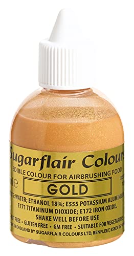Sugarflair Gold Metallic Glitter Edible Airbrush Colour - Edible Food Colouring Airbrush Paint for Cakes, Cupcakes, Icing and Cake Decorations - 60ml
