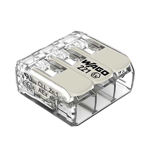 221-683 | WAGO 221 Series Lever-Nuts® for Hazardous Locations | 3-Conductor Splicing Connector | 20 – 10 AWG | Transparent housing, White Operating levers | [Box of 30 Pieces] by WAGO - Used condition - US$39.44