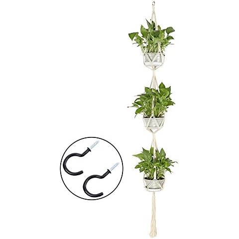 Warooma Macrame Plant Hanger Long 3 Tier Hanging Air Plant Holder with 2 Hooks for Hanging Indoor Outdoor Flower Basket Pot Home Decor - 71inches Cover