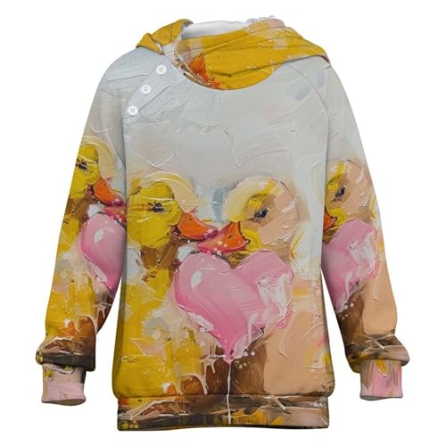 Yellow Ducks And Pink HeartChildren's Raglan Sleeve Hoodie, Suitable for Home And Outdoor Use10-11Y