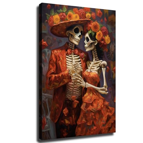 Dia De Los Muertos Print Wall Art framed skeleton couple