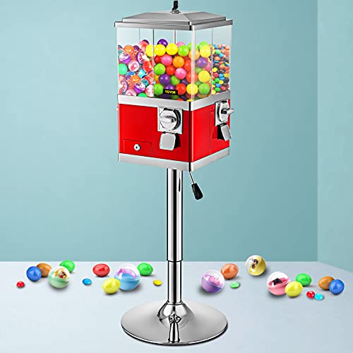 Vevor Gumball Machine With Stand, Red Quarter Candy Dispenser, Rotatable Four Compartments Square Candy Vending Machine, Pc & Iron Large Gumball Bank Adjustable Dispenser Wheels For 1 Inch Gumballs #TOP7