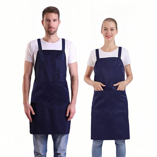 BIGHAS Tablier de style H Back avec poche pour femmes, hommes, grande taille réglable, confortable, cuisine, cuisine, maison, 14 couleurs (Bleu Marine)