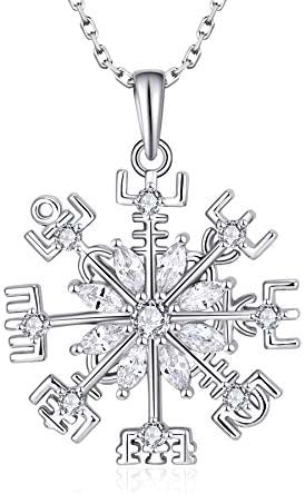 JO WISDOM 925 Sterling Silver Snowflake Pendant Amulet Vegvisir Necklace Viking Jewellery for Women