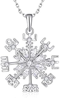 JO WISDOM 925 Sterling Silver Snowflake Pendant Amulet Vegvisir Necklace Viking Jewellery for Women