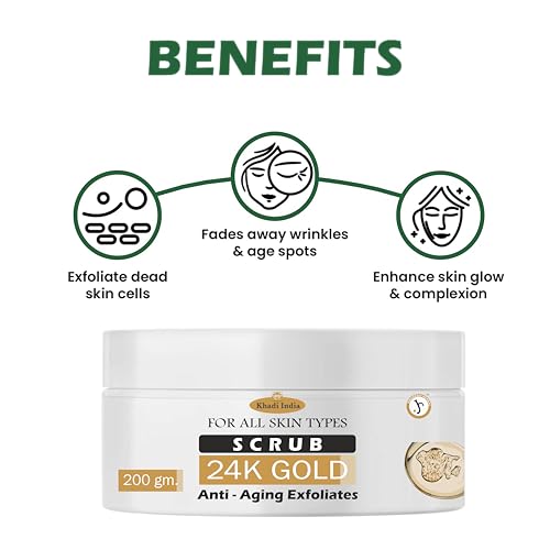 Image of Khadi 100% Pure & Herbal 24K Gold Scrub - Radiance Boosting Face & Body Exfoliator with Natural Ingredients - 400g