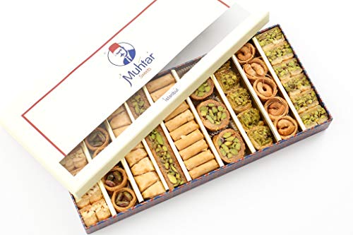 Muhtar Sweets Premium Quality Baklava Assortment (17.6 Oz Net) - Middle Eastern Mix Petit Gourmet Sweets Gift Box - Arabic, Turkish, Syrian, Lebanese.
