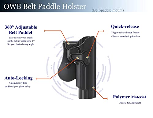 1911 Holster For Colt 1911, Kimber 1911, S&W 1911, Taurus 1911, Remington 1911 R1, Sig 1911, Ruger Sr1911, Gsg 1911, 1911 Paddle Holster, 360° Adjustable Owb Holster - Right Handed Black #TOP1