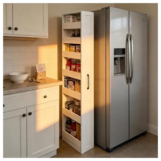 71'' Tall Slim Rolling Storage Cart on Wheels 7-Tier Next to Fridge 8 inch Wide Narrow Pull-out Skinny Spice Rack Side of Refrigerator Slide-out Shelf Pantry Cabinet for Kitchen, Laundry Room White