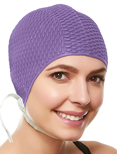 BEEMO Swim Cap Women Chin Strap Swimming Caps- Lavender