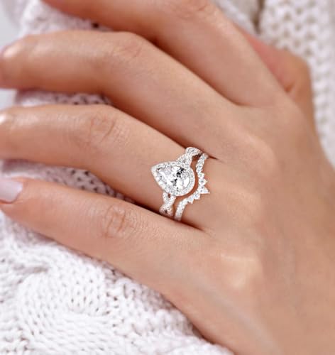 TIGRADE 1.5CT Engagement Ring for Women Teardrop Cubic Zirconia Wedding Band Halo Twisted Pear CZ Promise Anniversary Ring Size 3-124