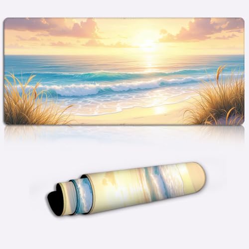 LJSPTU Puesta de Sol en la Costa Dorada Alfombrillas de ratón Grandes Base Antideslizante, para Oficina y hogar Accesorio de Escritorio para PC de Oficina en casa 600 * 350 * 4mm