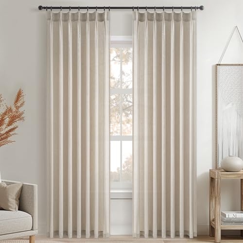 Topfinel Oatmeal Beige Pinch Pleated Curtains 84 Inches Long for Living Room 2 Panels Sets,Stone Washed Linen Earth Tone Decor Back Tab Boho Neutral Greige Earthy Sheer Curtain for Bedroom by Topfinel - Image 8
