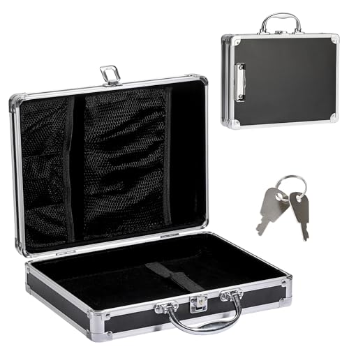 OGANAZI Alu Dokumentenkoffer Abschließbare Dokumentenbox mit Schlüssel Aluminium Aktenkoffer Tragbare wasserdicht Handkoffer Büro Business Koffer für A4 Papier Silber und Schwarz 32x24x7 5 cm