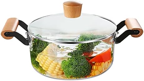 Glass Pot,2.8L(2.95 Quart) Glass Simmer Pot with Lid,Transparent Crock Pot,Heat Resistant Handles,Safe Borosilicate Glass