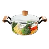 Glass Pot,2.8L(2.95 Quart) Glass Simmer Pot with Lid,Transparent Crock Pot,Heat Resistant Handles,Sa