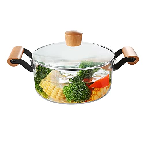 Glass Pot,2.8L(2.95 Quart) Glass Simmer Pot With Lid,Transparent Crock Pot,Heat Resistant Handles,Safe Borosilicate Glass #TOP2