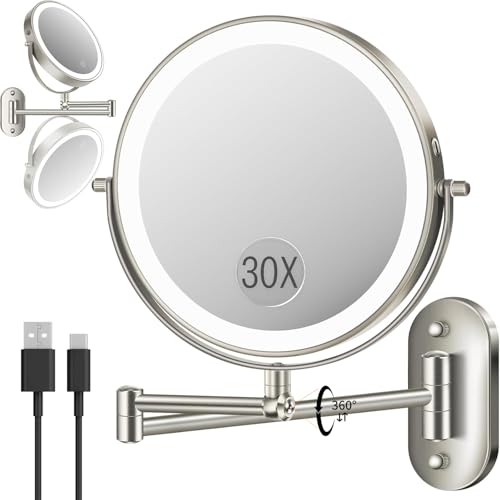 Wall Mounted Lighted Makeup Mirror with Adjustable Arm