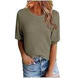 nzyihao maglietta da donna casual, tinta unita, estiva, a maniche corte, a sbuffo, girocollo, maglione largo, maglietta leggera, comoda a tunica, per donne, #01 verde militare., l