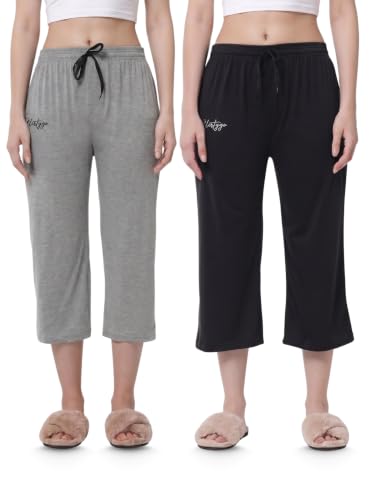 Image of Fflirtygo Women's Cotton Plain Calf Length Capri | Nightwear Short Pyjama | 3 /4th Solid Pyjama Pant | Regular Fit Casual & Lounge Wear Capri Combo (Pack of 2)