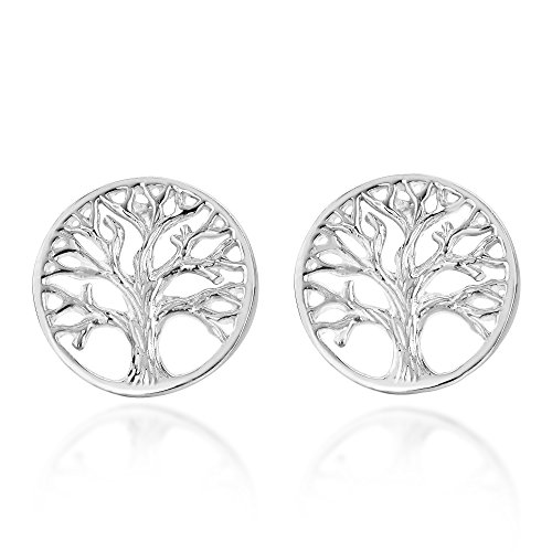 AeraVida Mystical Round Filigree Tree of Life .925 Sterling Silver Stud Earrings | Casual Sterling Silver Stud Earring for Women | Jewelry Gift for All Occasions