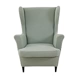 CRFATOP Jacquard Wing Chair Slipcovers 2 Piece Stretch Wingback Chair Cover Spandex Wing Back Armchair Covers Furniture Protector with Side Pocket for Living Room Bedroom Wingback Chair,Green