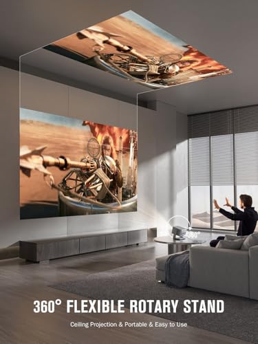 【2200ANSI & Officially-Licensed APP】Smart 4K Projector with WiFi and Bluetooth, VISSPL 3D Dolby Audio and Auto Focus Portable Outdoor Projector, Movie Home Theater Proyector with 360&deg; Adjustable Stand