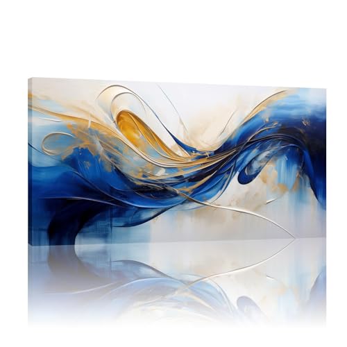 Décoration murale imprimée et toile d'art abstraite bleue avec cadre 60x120
