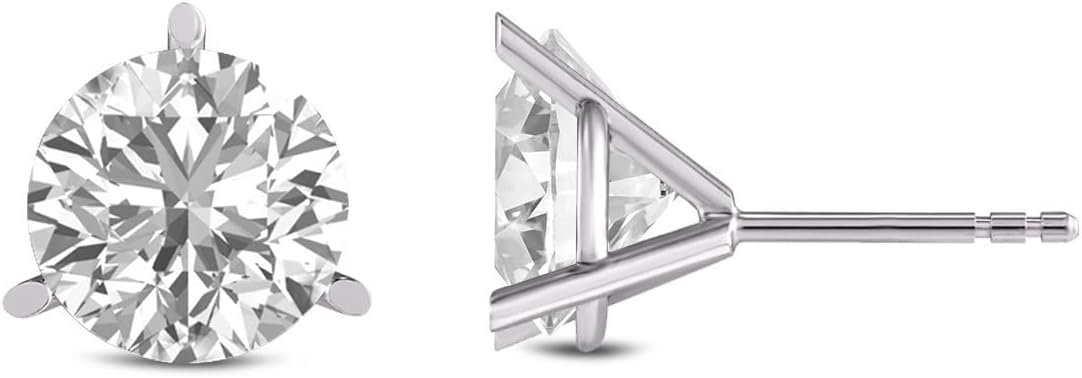 TimeLess Classics Women Lab Grown Round Cut 3 Prong Martini Diamond Earrings in 14K Gold (Available From 0.25-4 CTW) - Image 2