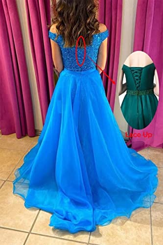 Qqcute Off Shoulder Sequin Prom Dresses For Women Tulle Ball Gown With Slit Mermaid Long Formal Evening Party Gowns(Purple,20) #TOP2