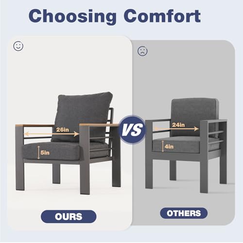Image of Aoxun Aluminum Patio Furniture Set 5 Seats, Oversized Outdoor Sectional with Washable Thick Cushions, Coffee Table, Patio Conversation Sets for Porch, Balcony, Deck