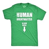 Mens Human Breathalyzer Blow Here T Shirt Funny Sex Blowjob Joke Tee for Guys Funny Mens Shirts for Adult Humor with Sarcastic Sayings Green - L