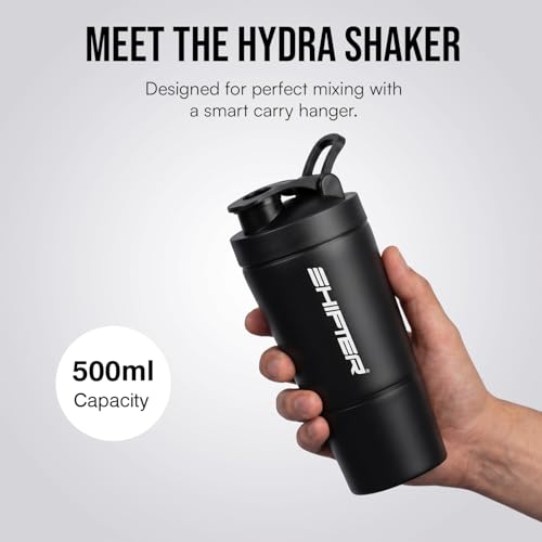 Image of Shifter Stainless Steel Gym Shaker Bottle 500ml | Protein Shaker with Mixer Ball | Leakproof Metal Blender Bottle| Gym, Fitness, Workout, Sports Water Bottle for Men & Women (BLACK-2)