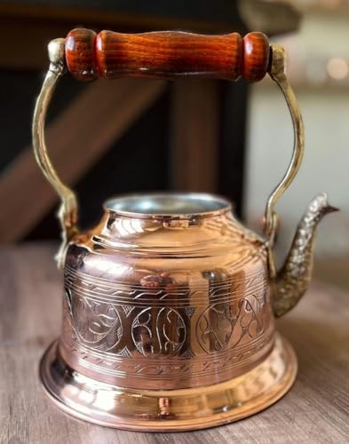 Vintage Hand Embroidered Copper Teapot for Camping
