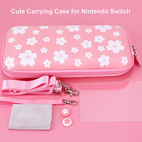 Tscope Cute Carrying Case For Nintendo Switch / Oled, Pink Sakura Protective Portable Hard Shell Travel Carry Shoulder Bag & Accessories For Ns Consolo, For Girls, Kids (Switch Pink) #TOP5