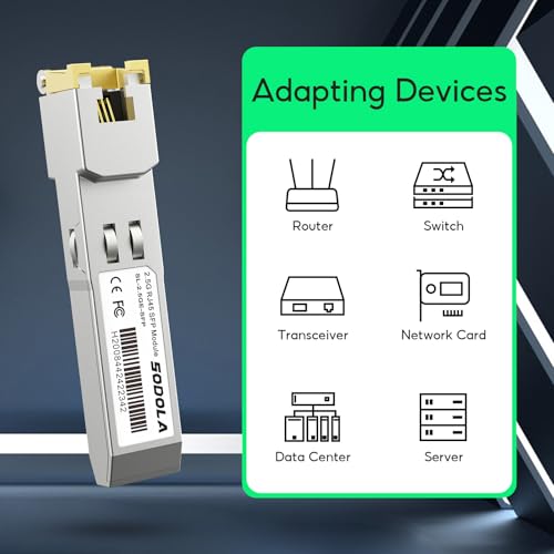Image of Sodola 2.5GBase-T RJ45 SFP+ Module, 2.5G SFP to RJ45 SFP Copper Transceiver, Compatible with Ubiquiti UniFi, TP-Link, Mikrotik and Other Open Switches, Plug and Play