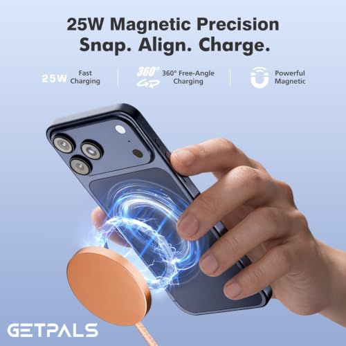 Image of 25W Magnetic Portable Fast Wireless Charging Pad for Apple iPhone Series | Compatible with iPhone 17 16 15 14 13 12 Pro Max, Google Pixel, Flat Slim for Travel Office Bedside, Orange - 2Pack