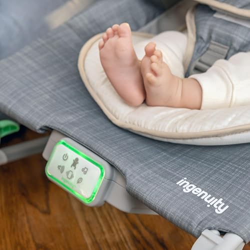 Ingenuity, Asiento Happy Belly "De Hamaca a Mecedora", Música, Vibración, Barra de Juguetes Desmontable, Juguete de Peluche de Perezoso, 0-6 Meses, Gris - Parker - imagen 14