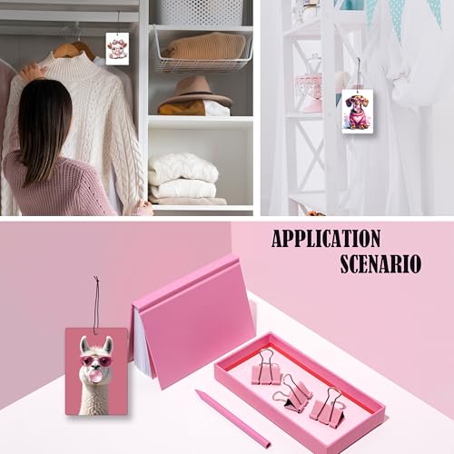 Image of Trendy Pink Animal Lavender Car Air Freshener, Funny Sheep Cow Tiger Dachshund Hanging Air Freshener 4 Pcs for Cars Closet Drawer Books, Cute Girly Car Accessories Mirror Decor for Women
