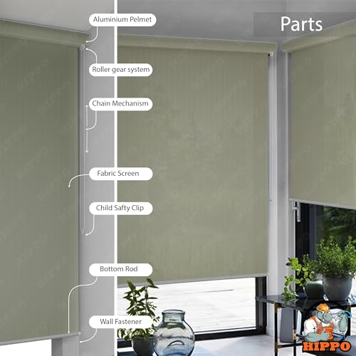 Image of HIPPO Outdoor HDPE Roller Blind Curtain - 95% Sun & UV Protection,reathable Airflow Design, Light Filtering Corded Roll-Up Shade for Balcony & Outdoor Spaces (Moon-Stone, 3FTX8FT)