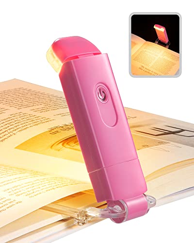 Image of DEWENWILS Amber Book Light, USB Rechargeable Book Light for Reading in Bed, 3 Brightness Levels, Blue Light Blocking, LED Clip-on Reading Light for Kids, Bookworms (Pink)