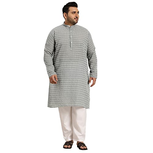 Sojanya Plus (Since1958) Men's Pure Cotton Blue Kurta with White Embroidery and White Pyjama Set
