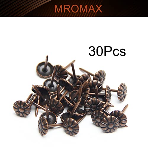 Mromax 30Pcs 0.35" Head Dia Iron Upholstery Nails Tacks Antique Metal Round Thumb Push Pins For Furniture Decoration Chair Hardware Cork Board Sofa Headboards Red Copper Tone #TOP4