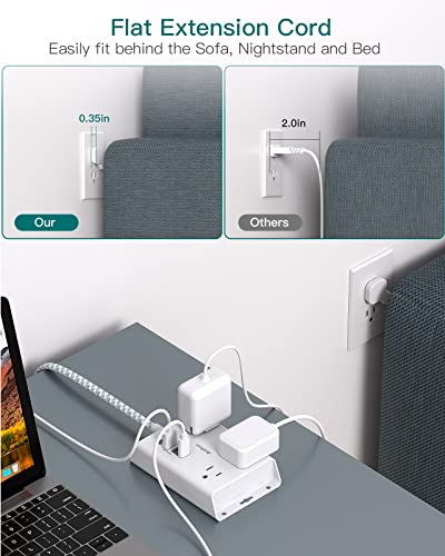 Image of Addtam Travel Flat Plug Power Strip, Flat Extension Cord (Wht-1)