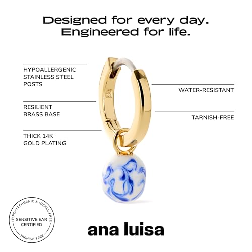 Image of Ana Luisa Frida Pearl Jewelry Huggie Hoops - Medium & Small 14K Gold Plated & Silver Rhodium Plated Drop Hoop Earrings with Freshwater Pearls - 2-in-1 Hypoallergenic Water-Resistant, Tarnish-Free Hoop