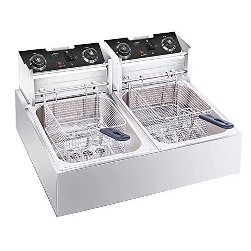 sjdoPulse Commercial Deep Fryer 10L Electric Fryer 5000W Dual Tank Electric Deep Fryer with Basket & Timer, Stainless Steel French Fry for Commercial Uses